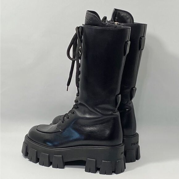 Prada Lug-Sole Tall Leather Combat Boots size 36 - Picture 5 of 15